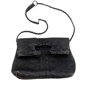 Washed Black Denim Chain Strap Convertible Bag